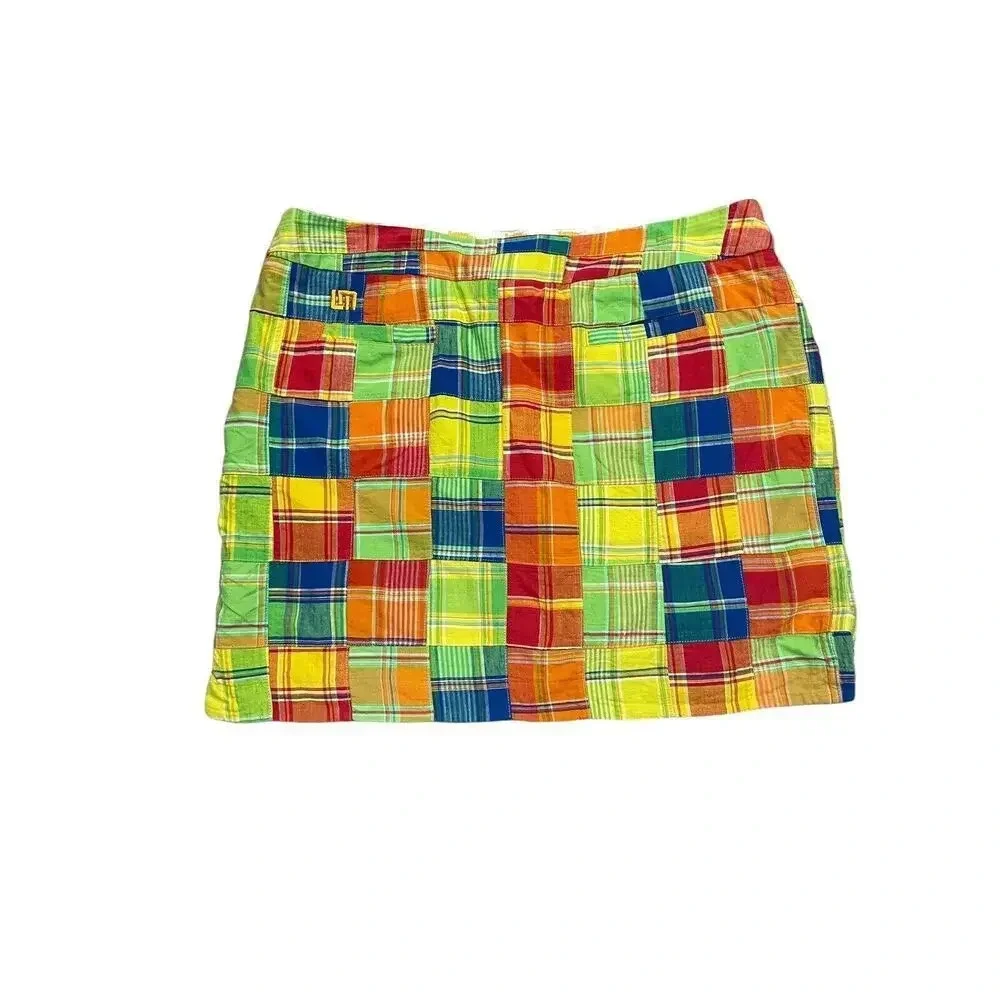 Loud Mouth Women's Patchwork Skort Golf Skirt size US 16 Plaid Cotton Pockets